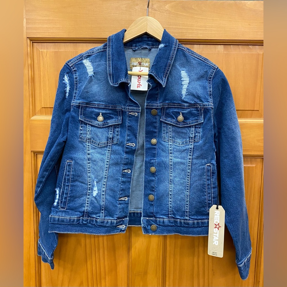 NWT Distressed Stretchy Denim Jean Jacket